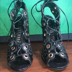 Ink Castille snake embossed last up sandals